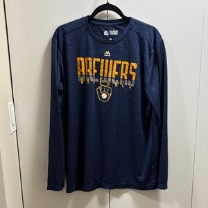 Majestic Navy and Gold Brewers Long Sleeve Shirt